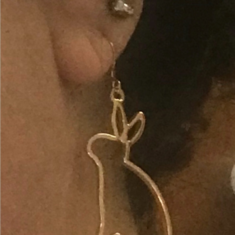 Women's Easter Holiday Fun Bunny Rabbit Outline Dangle Earrings, 2" - Picture 3 of 4